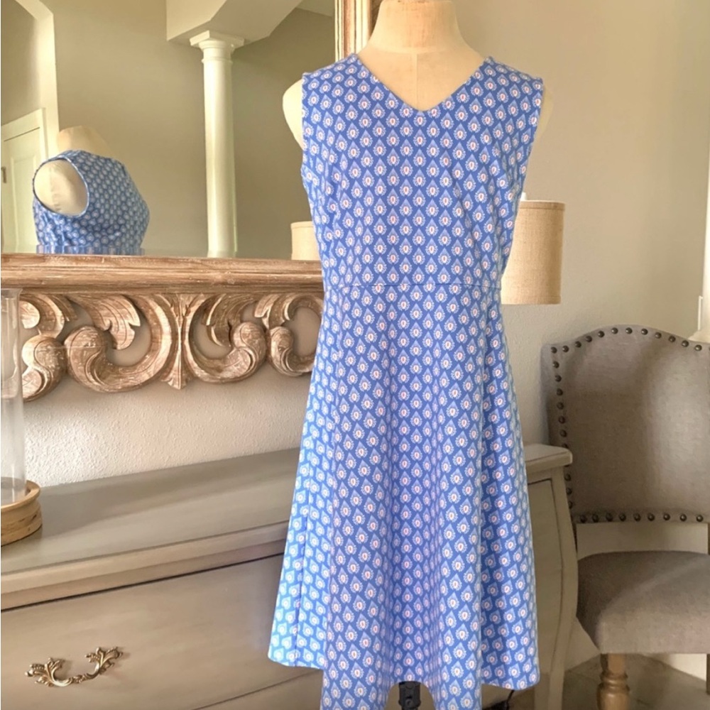Talbots Blue and White Sleeveless Dress
